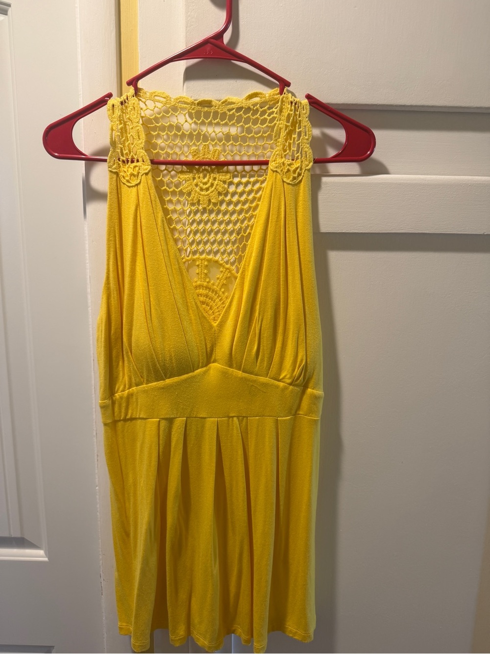 Boston Proper Yellow Crochet-Back Sleeveless Top